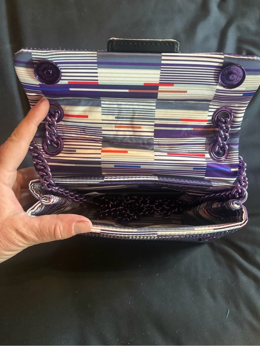 Purple Beaded Chain Shoulder Bag - Women